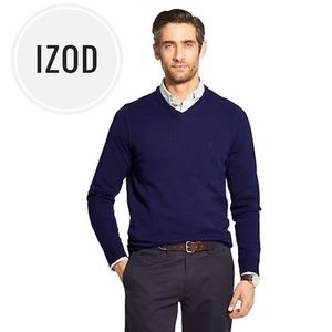 🆕 Izod Men’s Midnight Blue Doubleface V-Neck Sweater